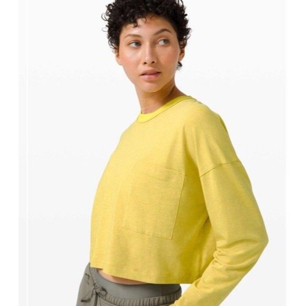 Lululemon Check The Box Oversized Boxy Tee Womens Size 6 Yellow Long Sleeve Crew